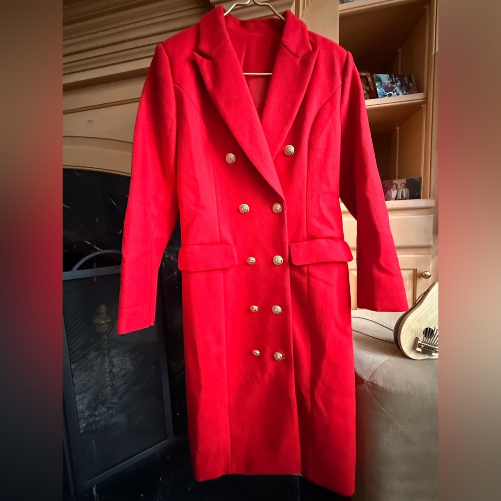Elegant Red Double-Breasted Women's Coat
